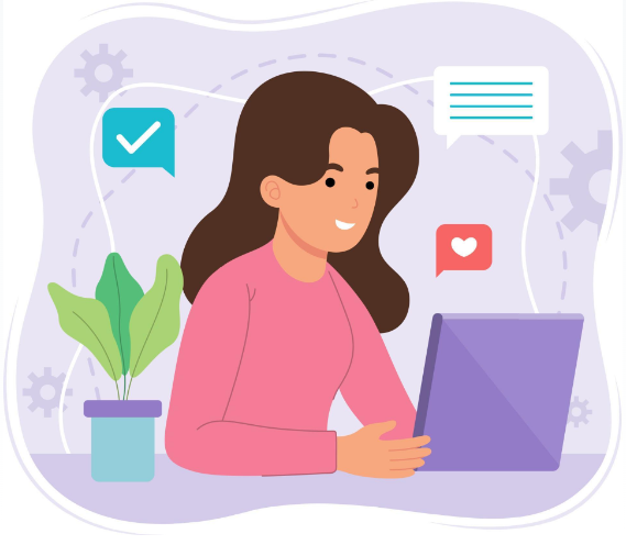 woman on laptop writing graphic